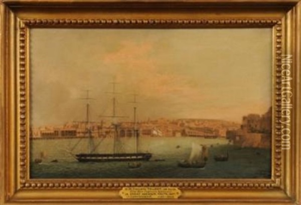 His Majesty's Frigate Talbot, 38 Guns, In The Grand Harbour, Malta Oil Painting - Joseph Cartwright
