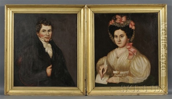 Portraits Of A Young Husband And His Wife (pair) Oil Painting - Susannah Paine
