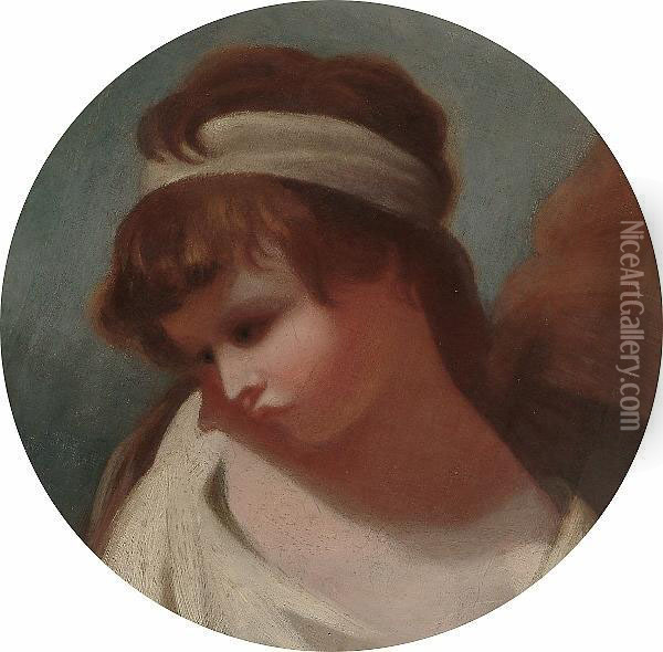 Portrait Of A Young Girl, Bust-length, In A White Dress Oil Painting - George Romney