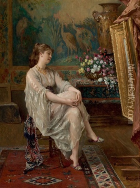 In The Artist's Studio Oil Painting - Gustave Leonhard de Jonghe