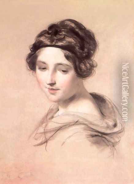 Young Woman 1840s Oil Painting - Karoly Brocky