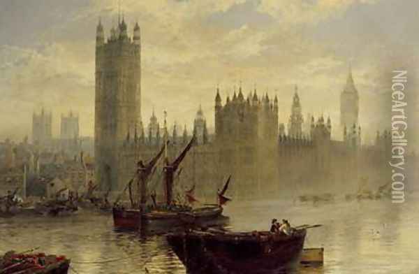 Westminster from the Thames Oil Painting - Claude T. Stanfield Moore