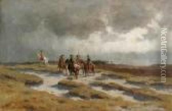 Mounted Soldiers In An Expansive Landscape Oil Painting - Werner Wilhelm Gustav Schuch