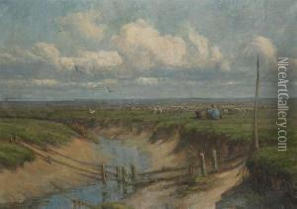 Resting Shepherd Near A Sunken Bridge Oil Painting - Henri Van Muyden