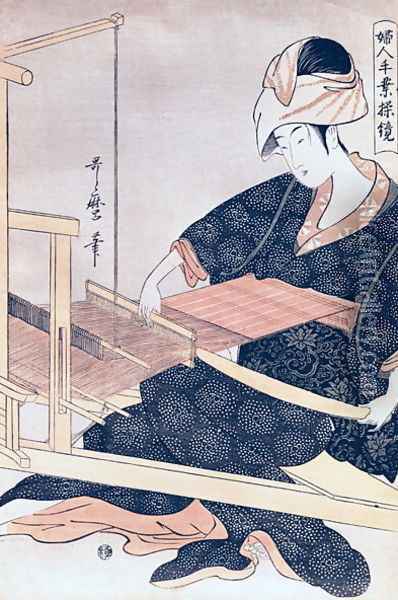 Woman Weaving Oil Painting - Kitagawa Utamaro