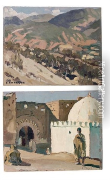 Bab-khemis, Marrakech - L'atlas L'ouergane (2 Works) Oil Painting - Louis Morere