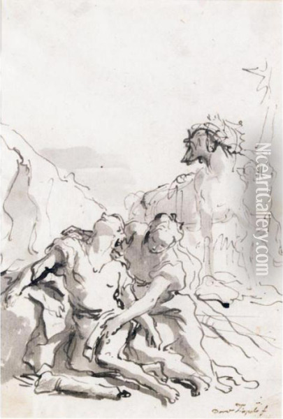 Angelica Staunching The Wounds Of Medoro Oil Painting - Giovanni Domenico Tiepolo