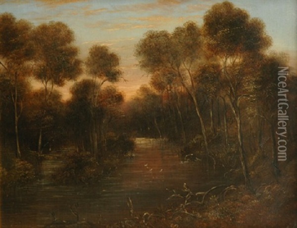 River Landscape Oil Painting - William Short Sr.
