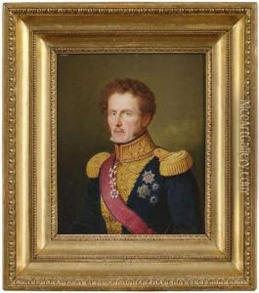 Portrait Of Ernst Freiherr Von Hugel In Three Quarter View To The Left. Oil Painting - Franz Seraph Stirnbrand