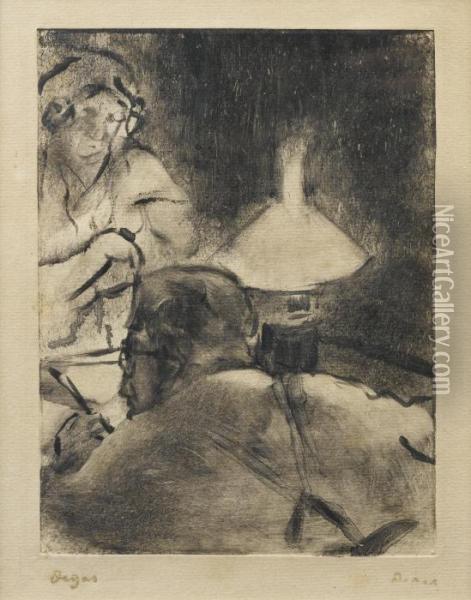La Lecture Sous La Lampe (m. Cardinal) Oil Painting - Edgar Degas