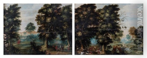 Guet-apens Sur Un Chemin Boise (+ Le Christ Et Les Pelerins D'emmaus A L'oree D'un Bois; Pair) Oil Painting - Jasper van der Laanen