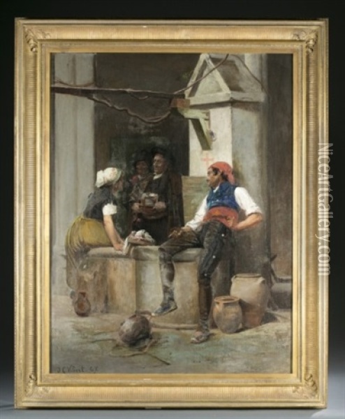 Les Amoreux Langoureux Oil Painting - Jehan Georges Vibert
