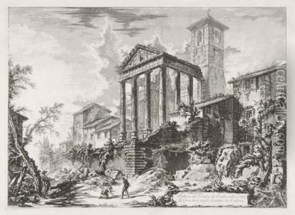 Veduta Del Tempio Di Ercole Nella Citta Di Cora Oil Painting - Giovanni Battista Piranesi