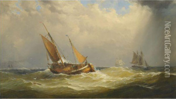 Shipping In A Stiff Breeze Oil Painting - Paul Claes