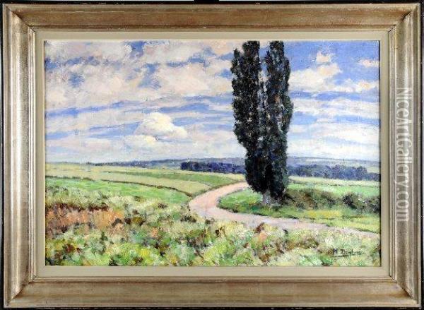 Paysage Au Cypres Oil Painting - Henri Deglume