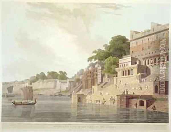 Dusasumade Gaut at Benares on the River Ganges Oil Painting - Thomas Daniell