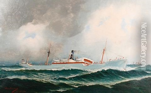 The Helene Menzell Out At Sea Oil Painting - John Henry Mohrmann
