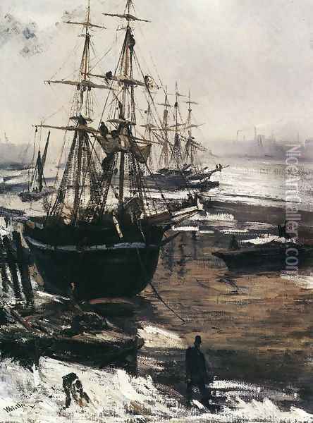 The Thames in Ice Oil Painting - James Abbott McNeill Whistler