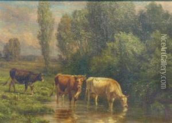 Cattle At The Brook Oil Painting - Thomas Bigelow Craig