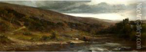 Okehampton Catle, Dartmoor Oil Painting - James Aumonier