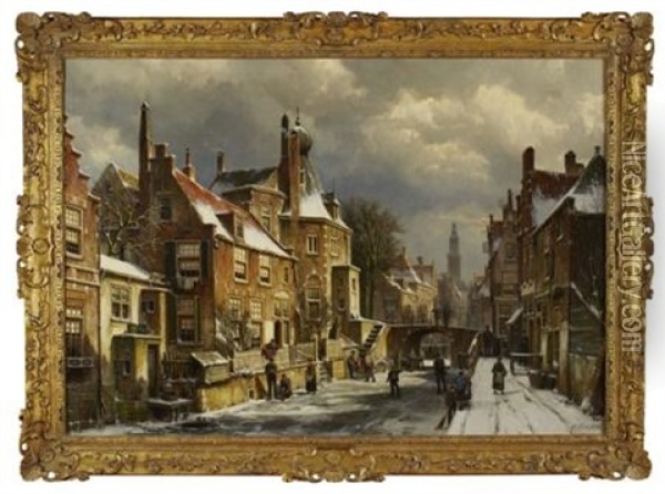 View Of Amsterdam In Winter Oil Painting - Willem Koekkoek