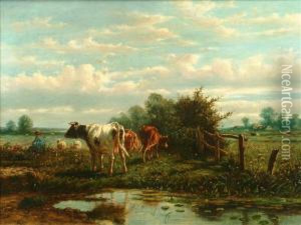 Cattle In Alandscape Oil Painting - William Frederick Hulk