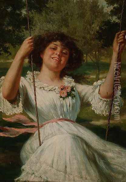 Girl on a Swing Oil Painting - Edwin Thomas Roberts