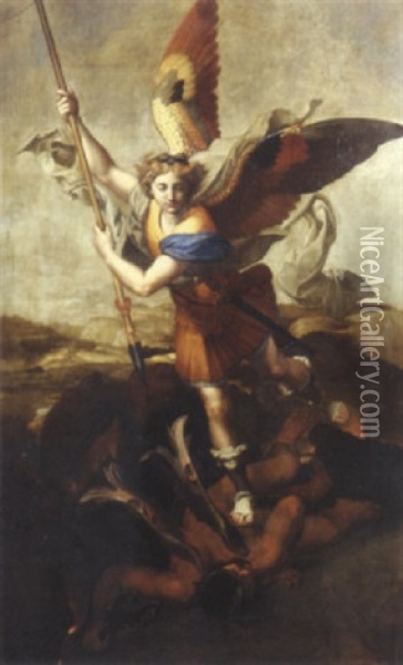 L'archange Saint Michel Terrassant Le Dragon Oil Painting - Pierre Mignard the Elder