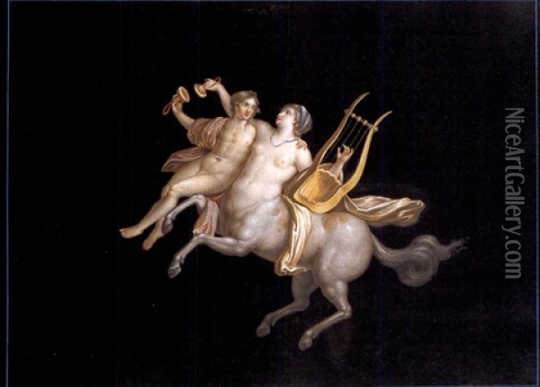 Centauro E Amorino (+ Amazzone E Ganimede; 2 Works) Oil Painting - Michelangelo Maestri