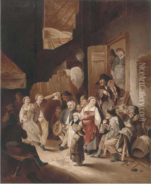 Peasants Drinking And Merry Making In An Interior Oil Painting - Jan Steen