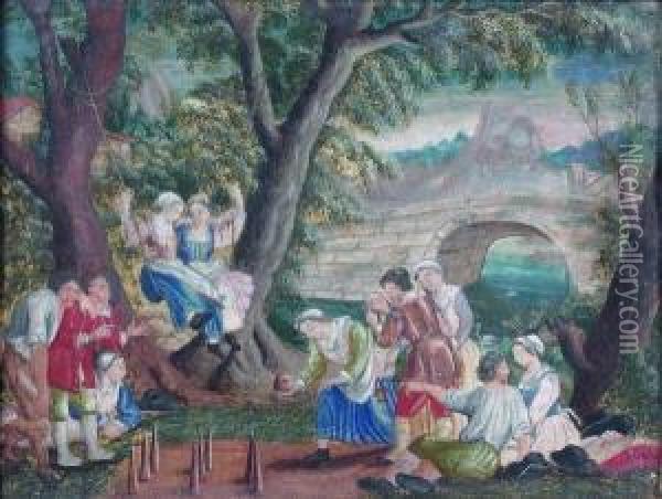 Le Jeu De Quilles Et L'escarpolette Oil Painting - Jacques De Stella