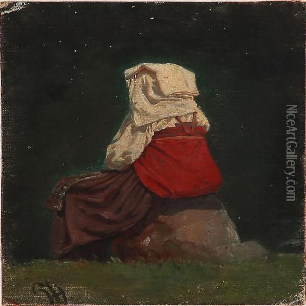 A Back Turned Italian Woman Oil Painting - Harald Jerichau