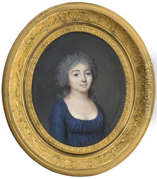 Portrait Einer Dame Im Dunkelblauen Empirekleid Oil Painting - Francois Dumont
