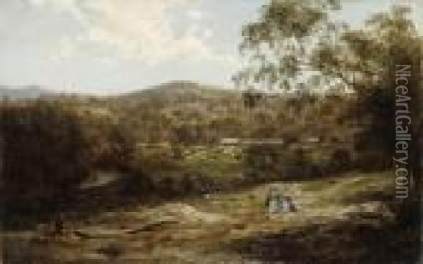 Tubbutt Homestead In The Bombala District, In The Foothills Of The Snowy Mountains Oil Painting - Abraham Louis Buvelot