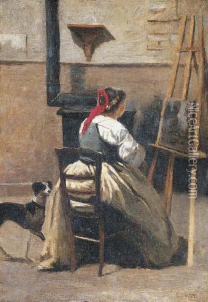 L'atelier De Corot Oil Painting - Jean-Baptiste-Camille Corot