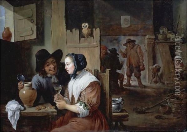 A Young Couple In An Inn Oil Painting - David The Younger Teniers