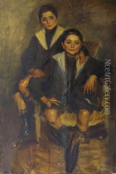 Les Deux Enfants Oil Painting - Roman Kramsztyk