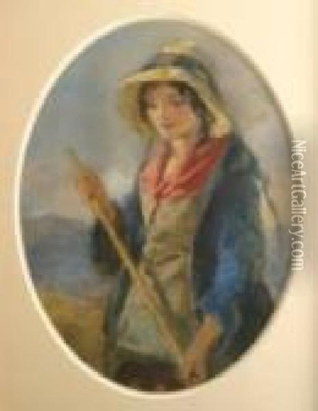 Gypsygirl With A Hay Rake Oil Painting - Francis William Topham