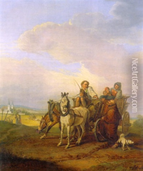 Bauerliche Familie Mit Pferdewagen Nimmt Einen Monch Zur Weiterfahrt Mit Oil Painting - Johann Adam Klein