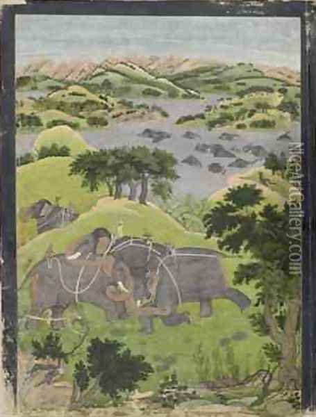Capture of a Wild Elephant 1778 Oil Painting - Nainsukh Family