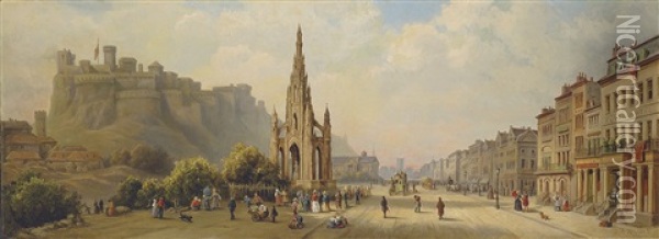 The Scott Monument, Prince's Street, Edinburgh Oil Painting - Heinrich Hiller