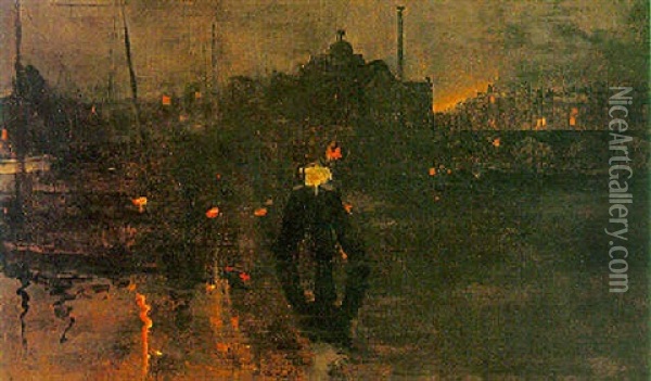 Het Ij By Night Oil Painting - George Hendrik Breitner