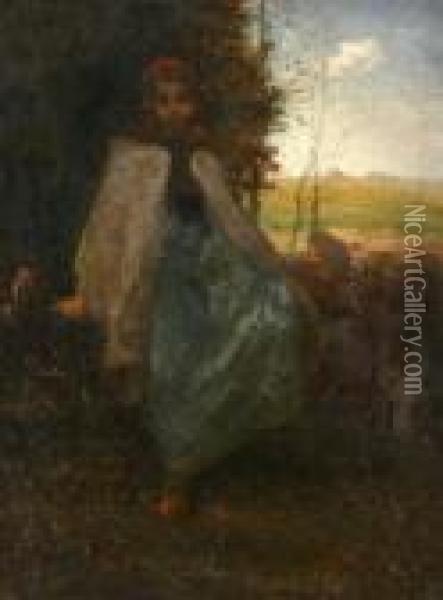 Shepherdess Seated On A Fence Oil Painting - Jean-Francois Millet