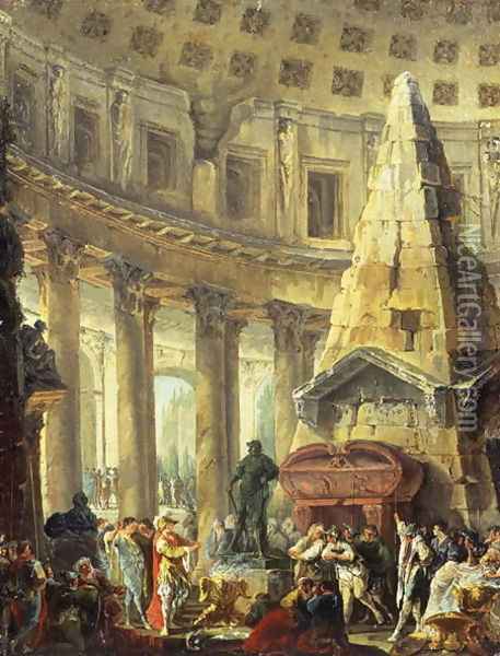 Alexander the Great visiting the Tomb of Achilles, 1755-60 Oil Painting - Hubert Robert