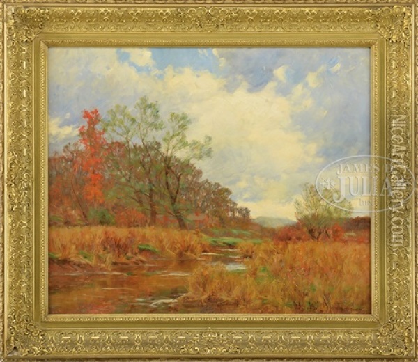 Early Fall Landscape With River And House Oil Painting - William Merritt Post