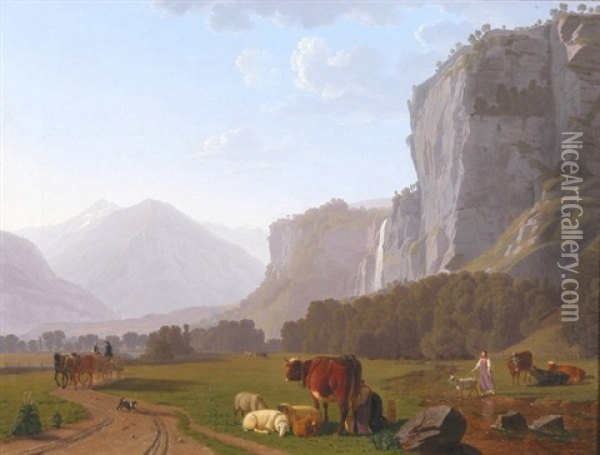 Der Falcherenbachfall Bei Meiringen Oil Painting - Johann Jakob Biedermann
