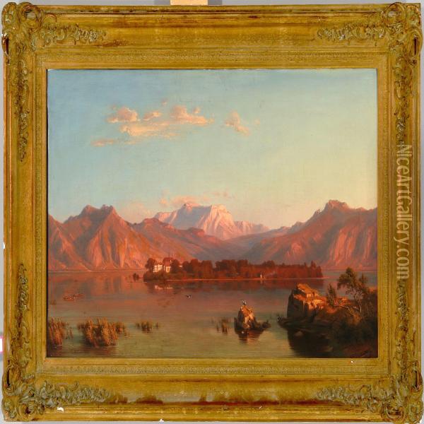 German River Scene At Sunset Oil Painting - Heinrich Funk