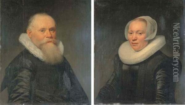 Portrait De Dame; Et Portrait D'homme Oil Painting - Jan Anthonisz Van Ravesteyn