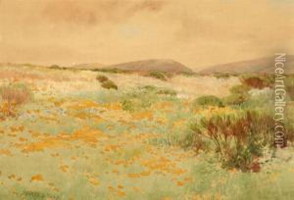 California Landscape With Poppies And Lupine Oil Painting - Sydney Jones Yard