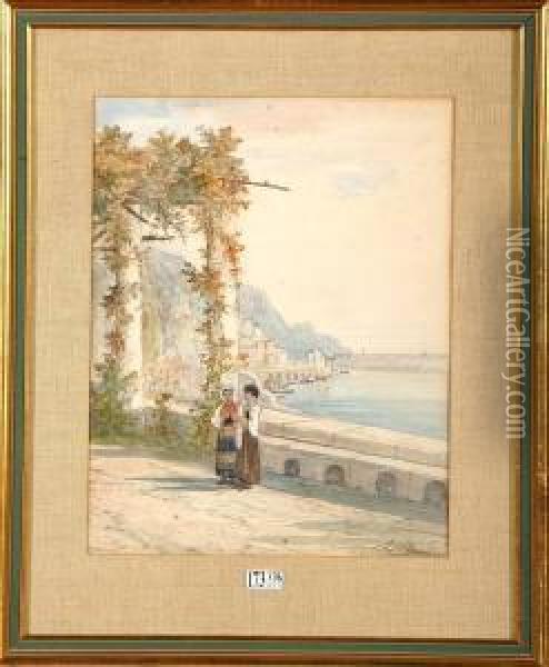 Bord De Mer Anime A Capri Oil Painting - Auguste Numans